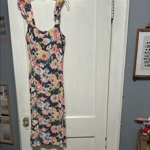 LOFT Pink and Yellow Sheath Midi Dress